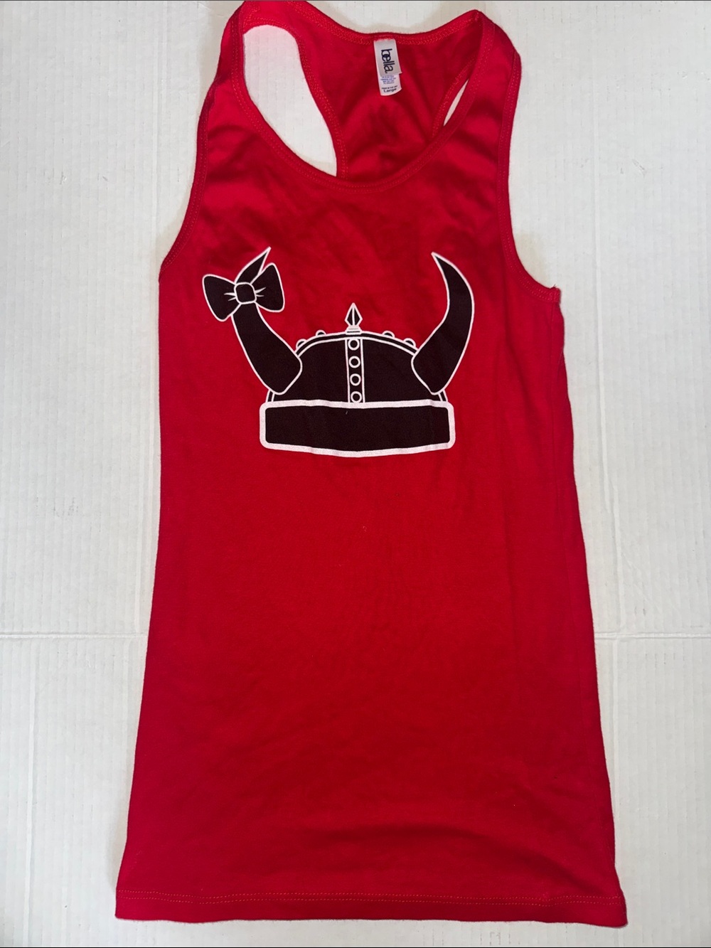 Tea Collection Red Racerback Tank with Black Viking Helmet Bow Graphic
